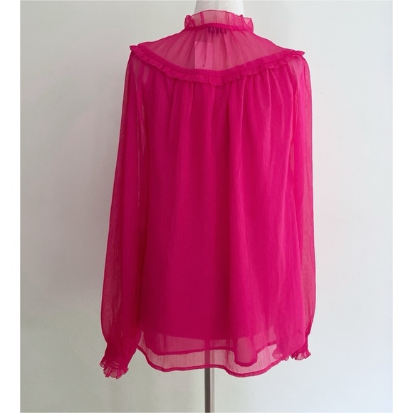 NWT Ann Taylor Barbie Pink Ruffle Shirred Yoke Button Casual Work Office Blouse‌ - Picture 6 of 8